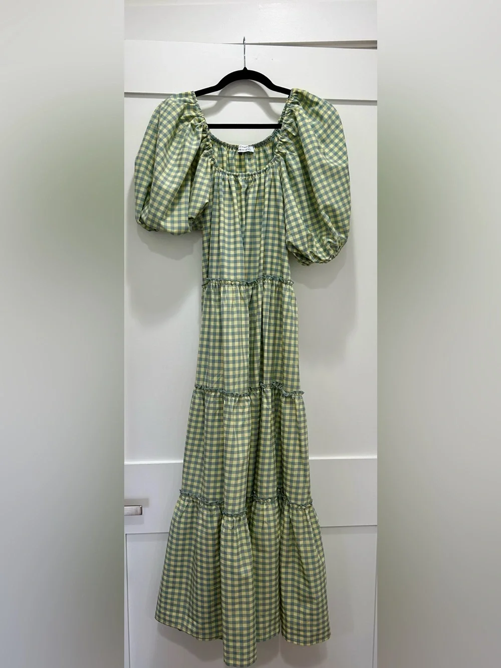 Zoco Puff Sleeve Tiered Maxi Dress Blue & Yellow Gingham Medium Never worn - Picture 3 of 5